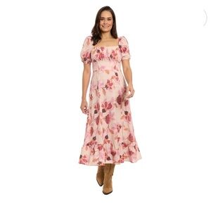 LONDON TIMES Women’s Floral Puff Sleeve Empire Waist Midi Dress. Size 10
